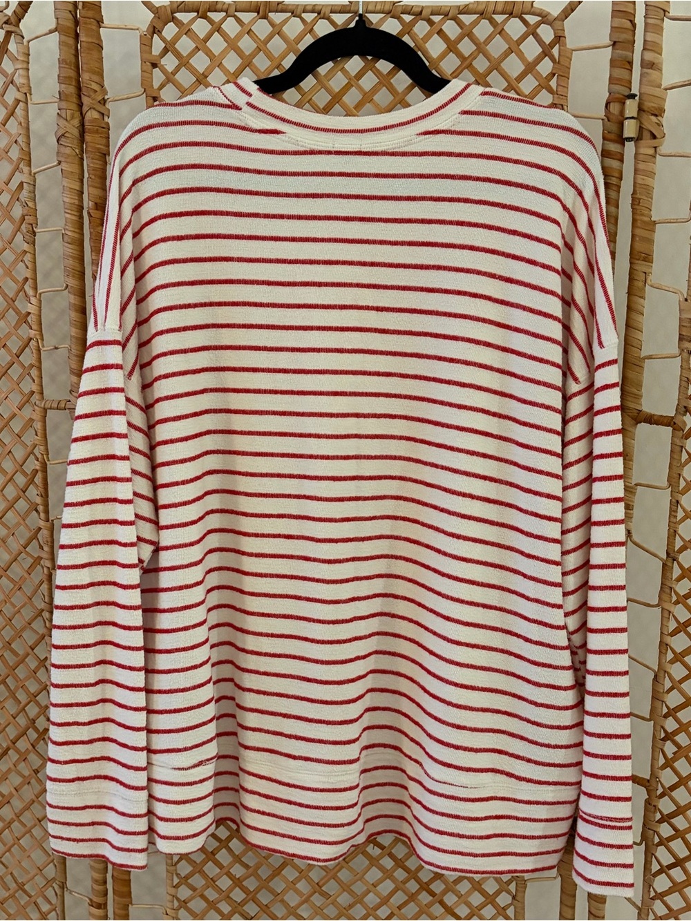 aerie Women’s Red and White Striped Crewneck Lightweight Sweatshirt - Picture 3 of 3